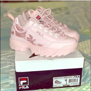pink embroidered fila